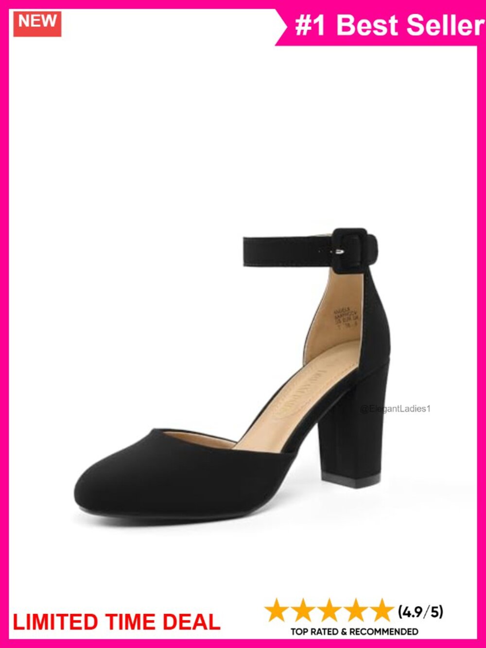 Women's Chunky Block Heel Pumps Faux Leather Closed Toe Ankle Strap Heels